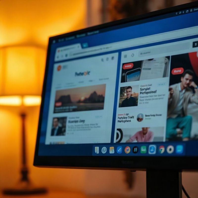 Dos ventanas de navegador en paralelo sobre un monitor con luz índigo